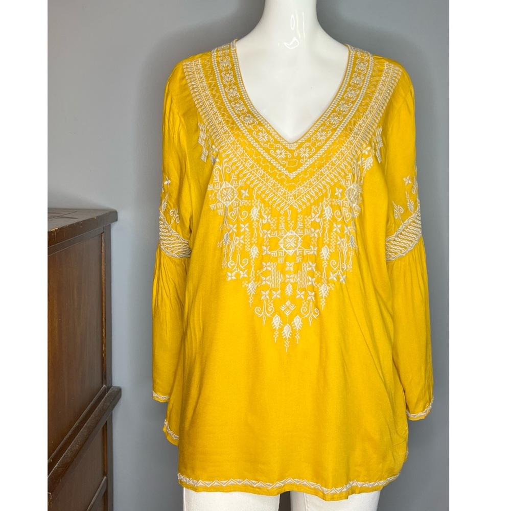 Chelsea & Theodore : golden sun boho embroidered blouse - Picture 2 of 13